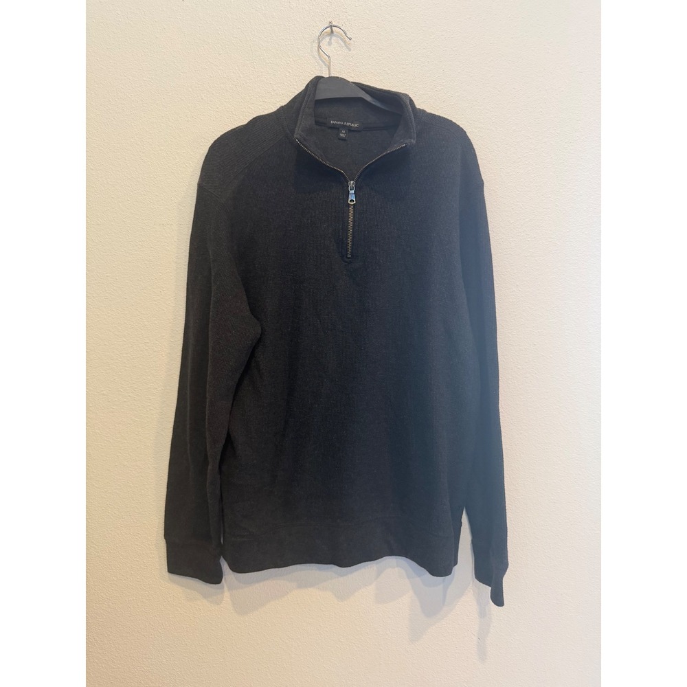 Banana Republic Mens Charcoal Gray Quarter Zip Pullover Sweater Size M Textured